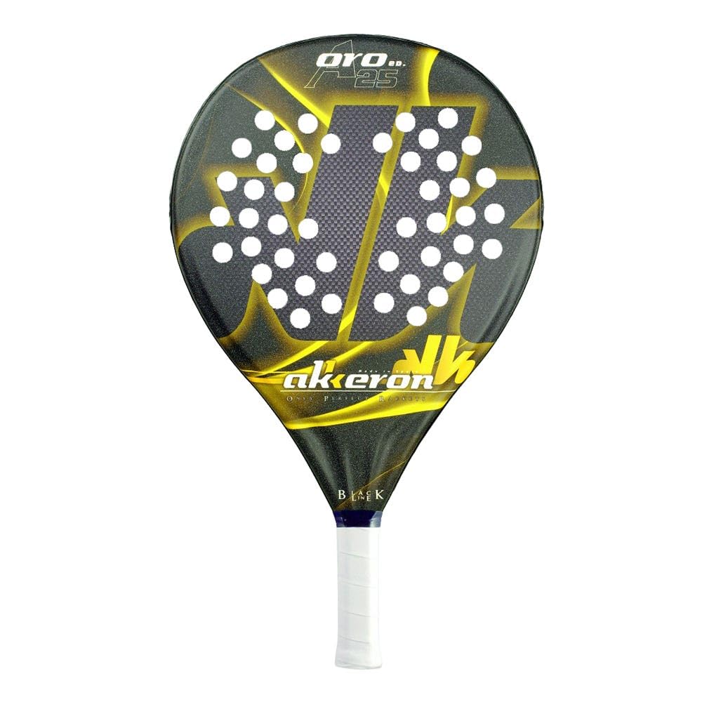 Akkeron - Pala de Padel - Modelo Oro Edition A25 - Carbono 100% - Power Blast EVA - Forma Redonda - Barniz Rugoso - Control/Potencia - 350/370g