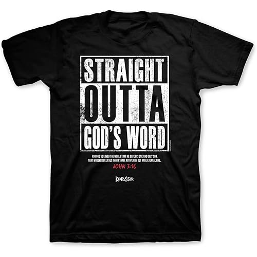 Kerusso Straight Outta God's Word for God So Loved The World Black Cotton Crew Neck T-Shirt, Small