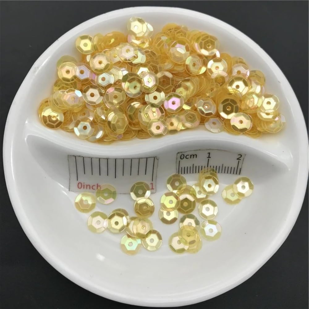 Cekiny do przyszywania, Luźne cekiny w kształcie miseczek, okrągłe, wielokolorowe, o średnicy 6 mm, do rękodzieła i szycia(Yellow)