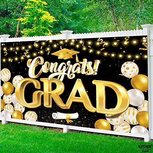 Image of Graduation Decorations 2026-72x44 Inch Graduation Banner, Congrats Grad Banner, Congratulations Banner 2026 Graduation Party Decorations, Black and Gold Graduation Backdrop, KatchOn