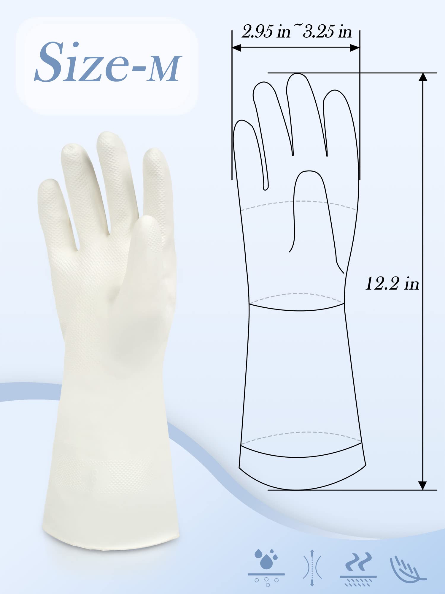 Cleanbear Guantes de limpieza de goma sin látex, reutilizables, ligeros y duraderos, juego de 3 con 2 pares de guantes grises y 1 par de blancos (12 pulgadas)