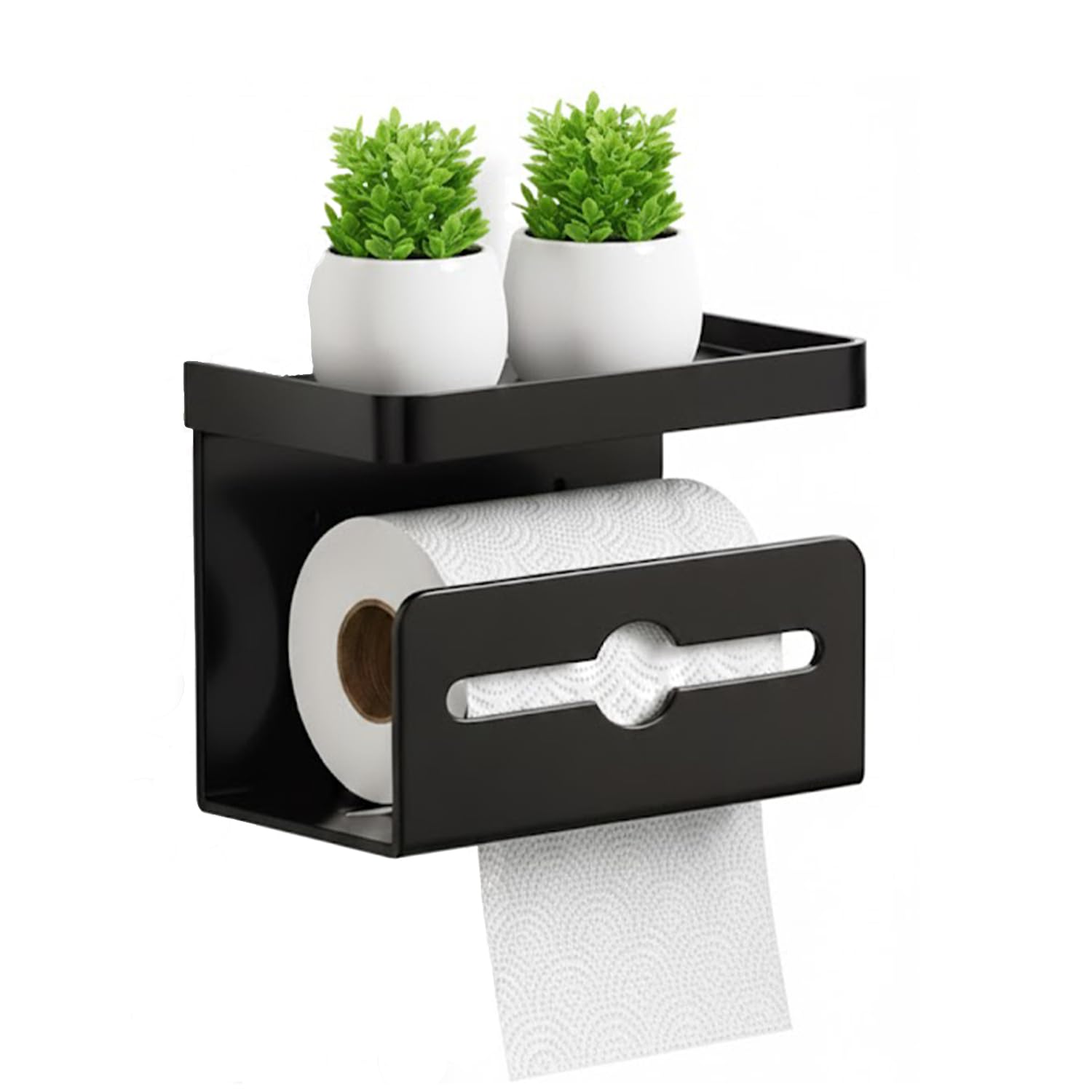 Toilettenpapierhalter mit ablage,Doppelter Konto Kohlenstoffstahl matt schwarz toilettenpapierhalter oder Bohren Zwei Installationsmethoden Badezimmer zubehör