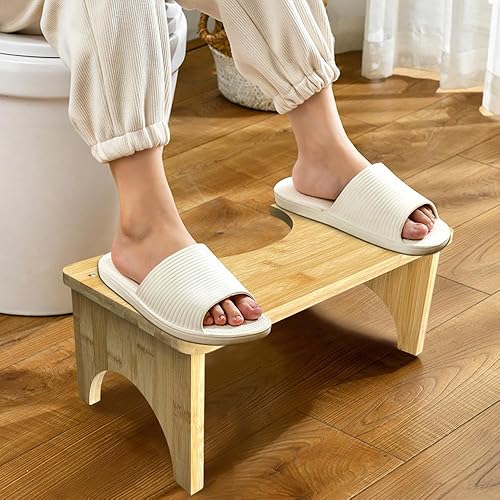 Miniatura 7 de Taburete de inodoro de bambú para adultos, taburete de excremento, taburete de baño de 6.5 pulgadas para adultos y niños, taburete de inodoro