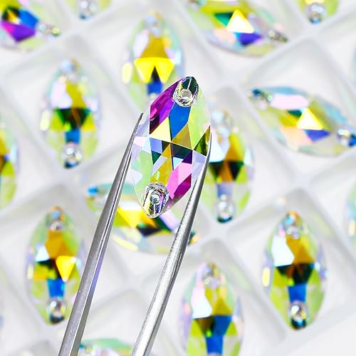 Miniatura 3 de DONGZHOU Garra de costura de diamantes de imitación AB con agujeros, cuentas en forma de naveta, cristales con parte trasera plana, diamantes de