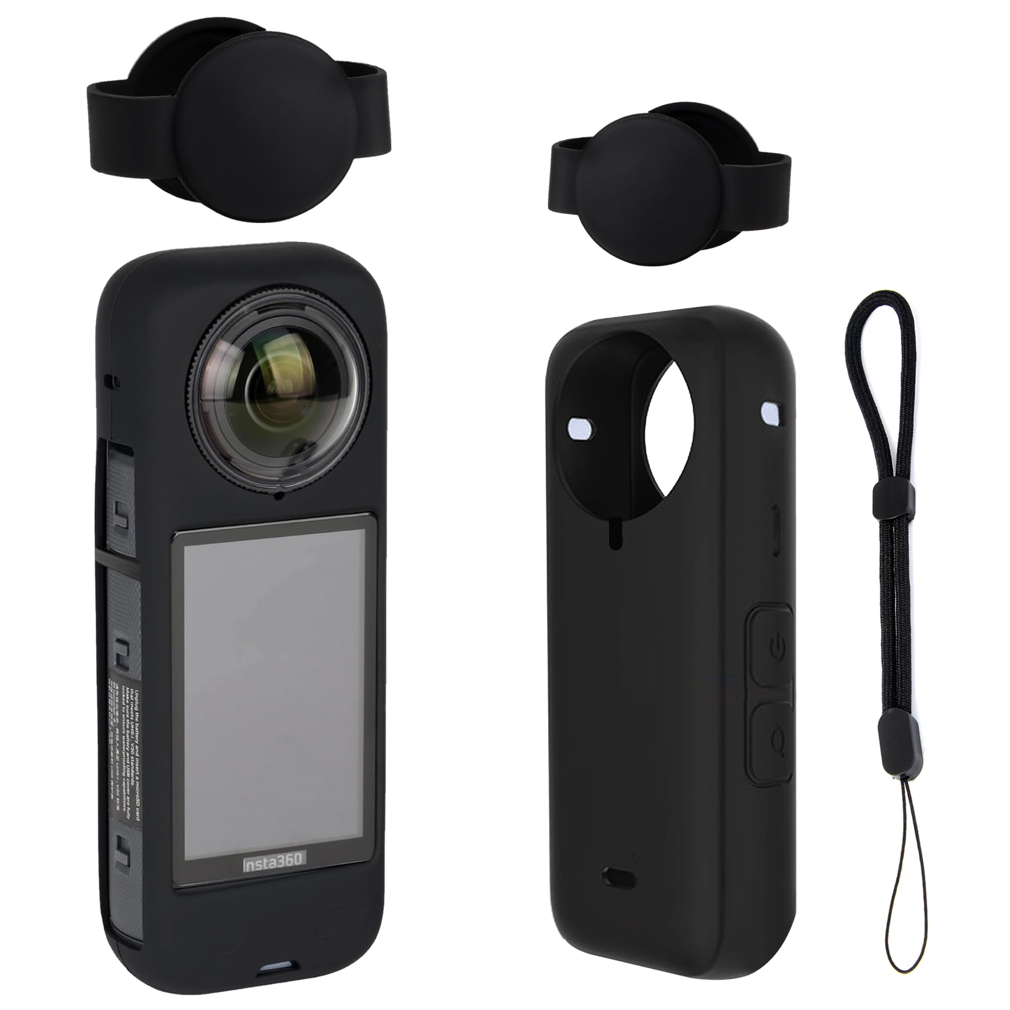 XEWEA Silicone Protective Case for Insta360 X4 with Lens Cap + Hang Rope, Soft Protective Sleeve Body Cover Kits for Insta360 X4 Anti-Scratch Anti-Bump Accessories (Standard lens guards)