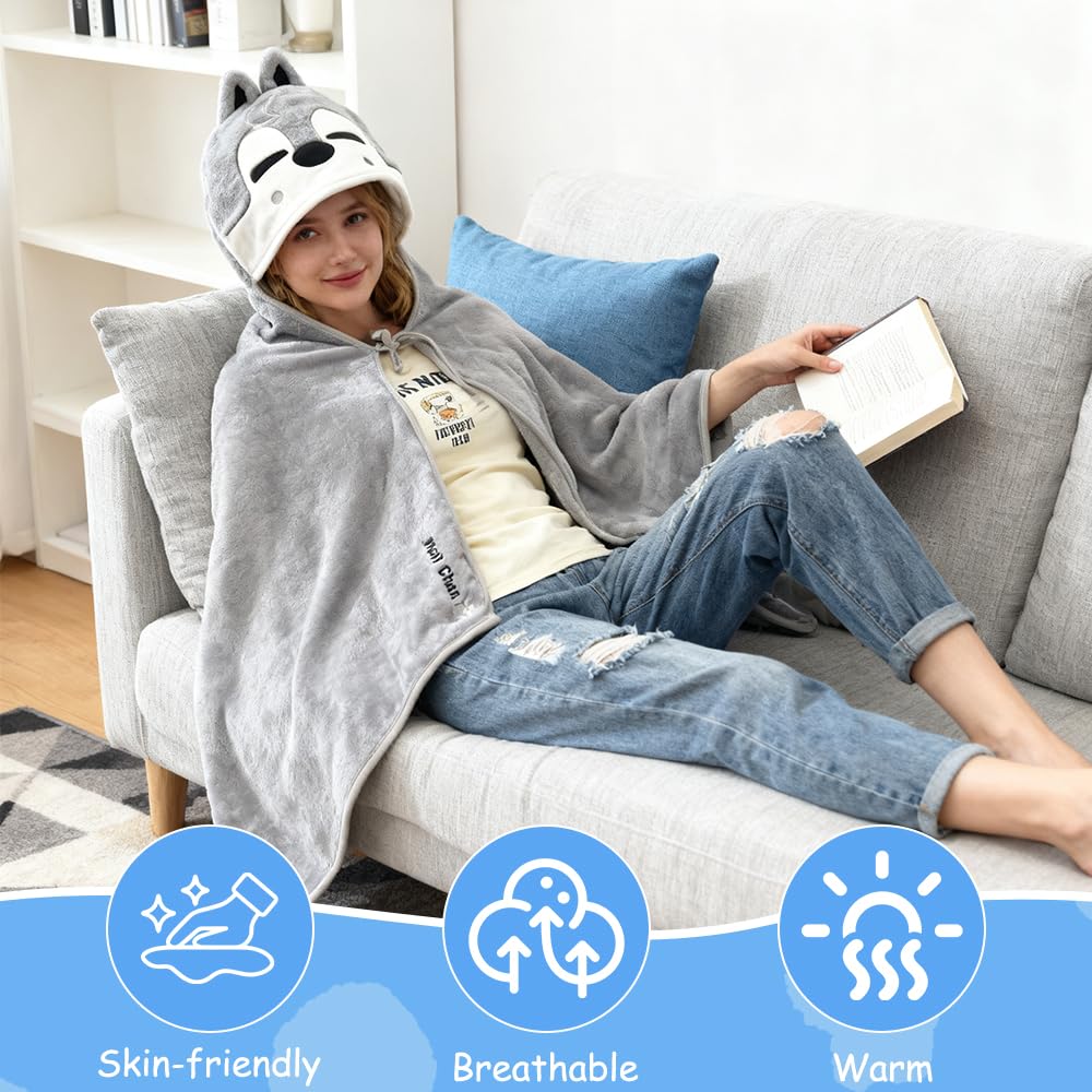 Stray Kids Coperta Wolf Chan, morbida coperta in peluche Skzoo con cappuccio, adatta come coperta da divano, coperta da campeggio, un ottimo regalo per i fan