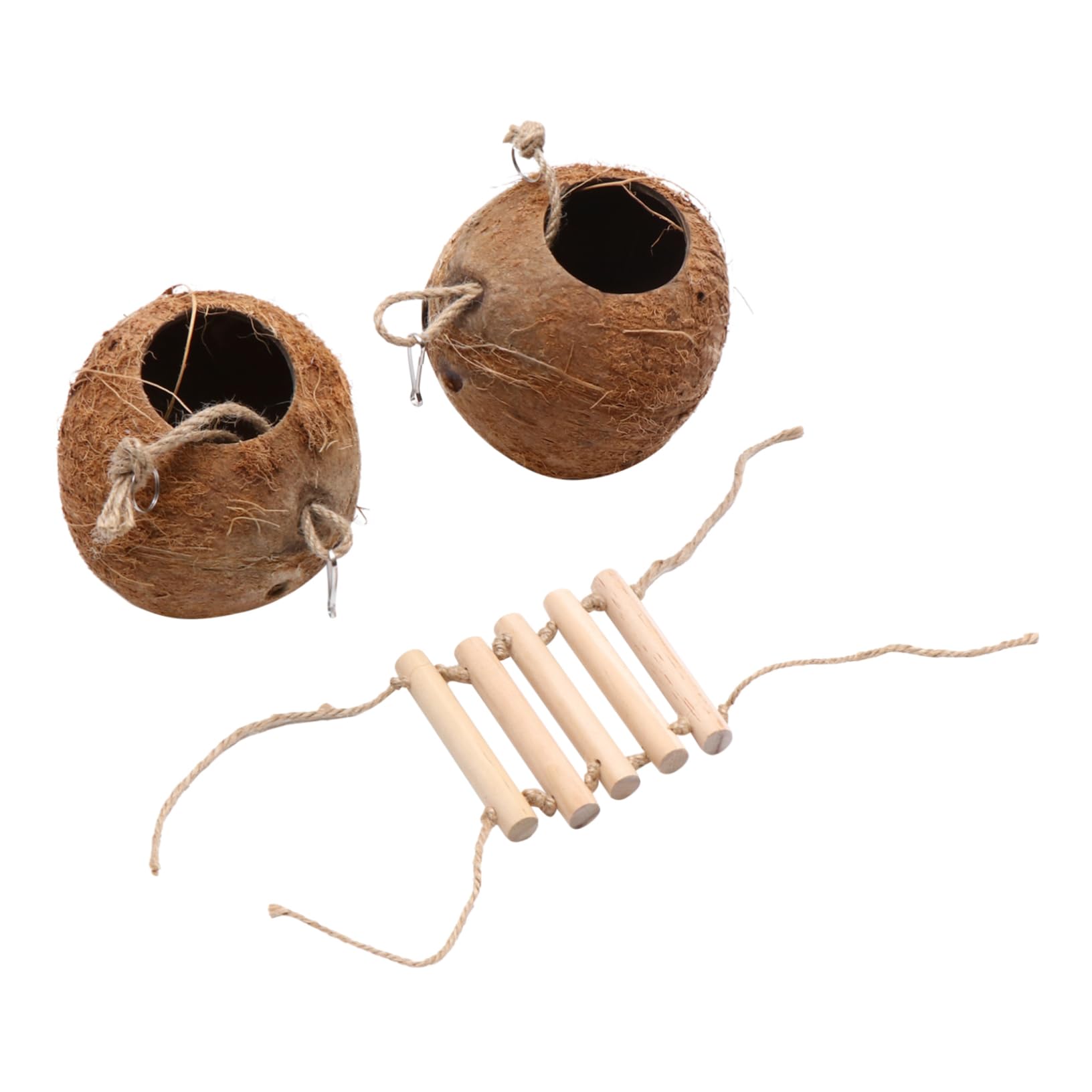 COLLBATH Vogelnest Kokosnuss Mit Leiter Natürliches Holzspielzeug Sicherer Ruheplatz Für Kleine Vögel Und Hamster