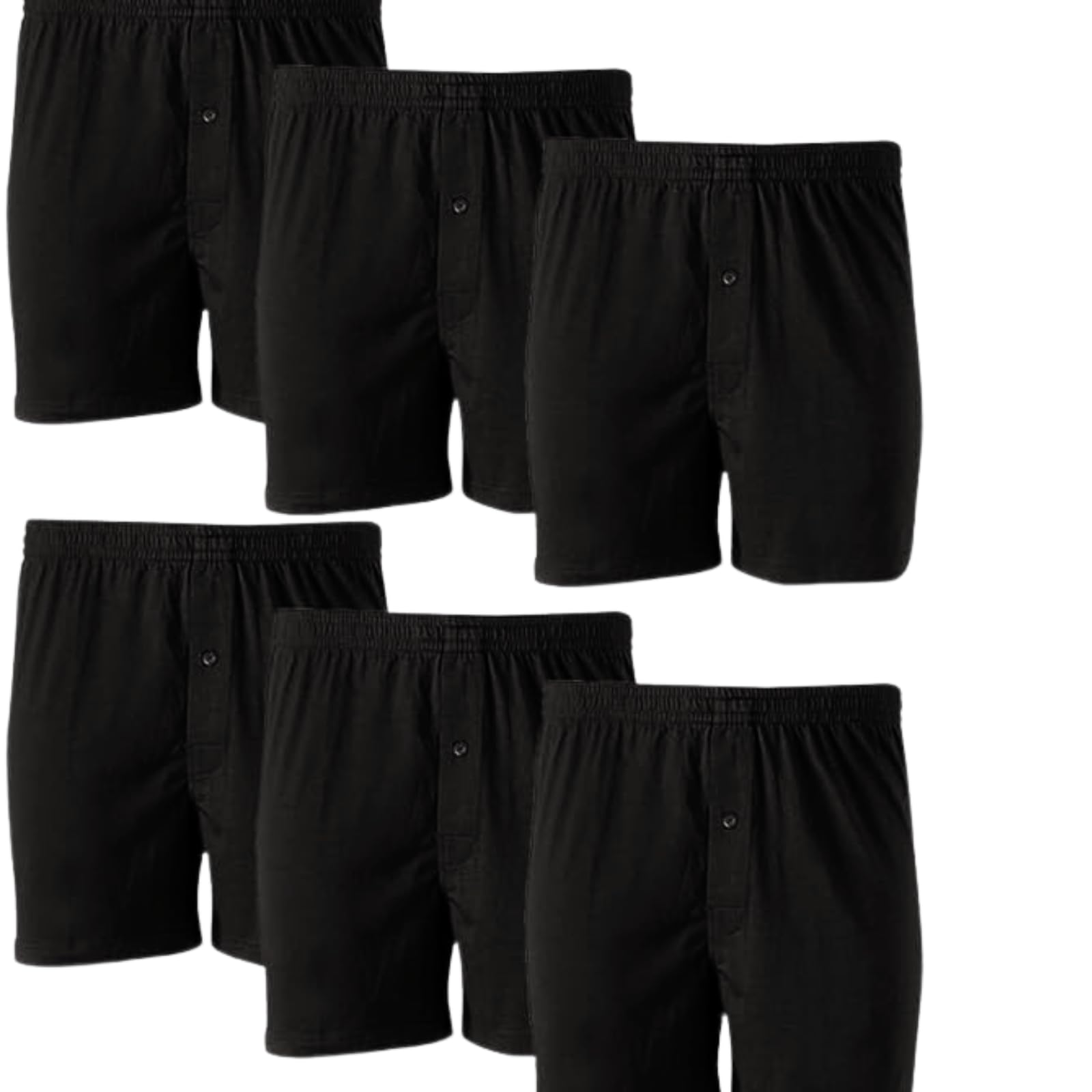 Trenzeo Men’s Boxer Shorts 6 Pack – Soft Cotton Stretch Underpants, Loose Fit with Button Fly, Comfortable & Breathable Underwear (UK, Alpha, One Size, Regular, Regular, 5XL, Black- 6 Pack)