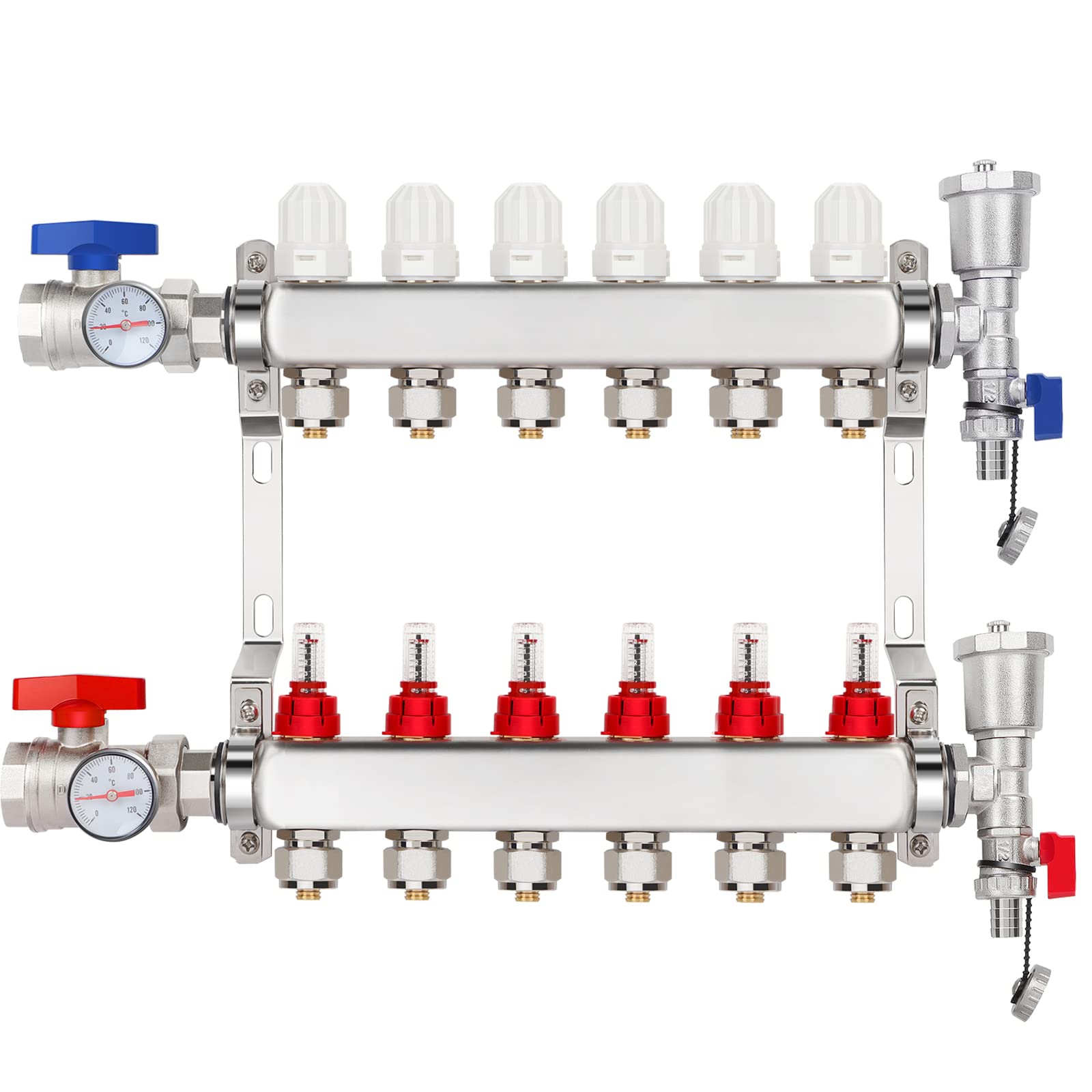 Cuilvu 6-Loop Radiant Floor Heating PEX Manifold Steel