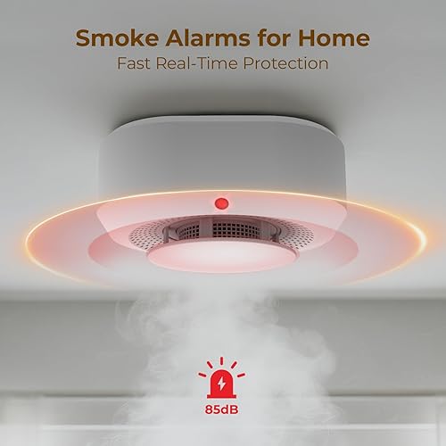 Miniatura 3 de Detector de humo, alarmas de incendio alimentadas por batería para el hogar, sensor de 10 años de vida fotoeléctrica alarma de humo con botón de