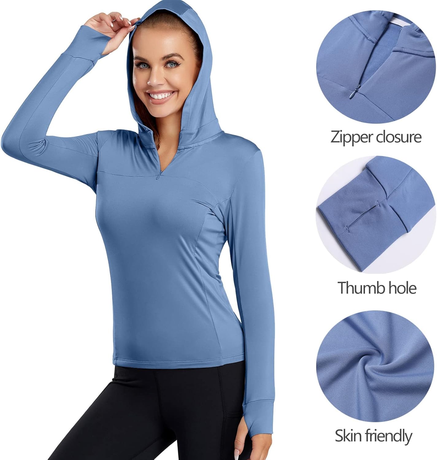 BKRIVE Women Long Sleeve Running Shirts Fleece Sport Shirt with Hoodies Sweatshirts Workout Yoga Tops Pullover Thumb Holes : Sports & Outdoors