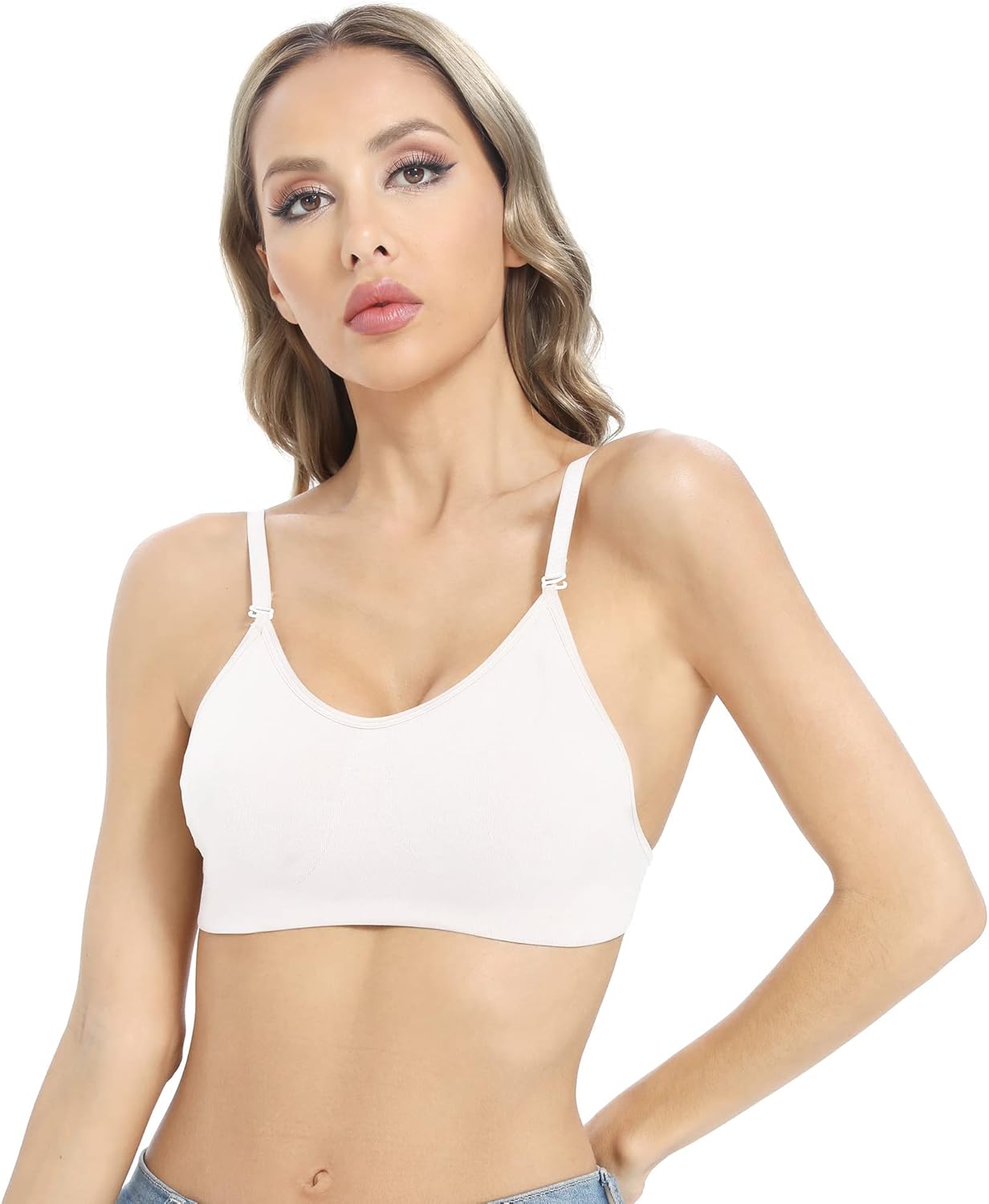 OBICUM Backless Clear Back Bra Convertible Wireless Dance Bra Unpadded Adjustable Straps Low Back - Image 5