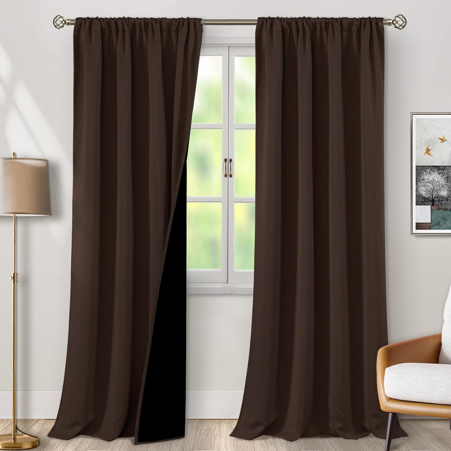 BGment 100% Blackout Curtains for Living Room 95 Inch Length, Extra Long Room Darkening Noise Light Blocking Heavy Rod Pocket Window Curtains for Bedroom 2 Panels Set, Brown, Each Panel 52 Wide 52"W x 95"L (Pack of 2) Brown