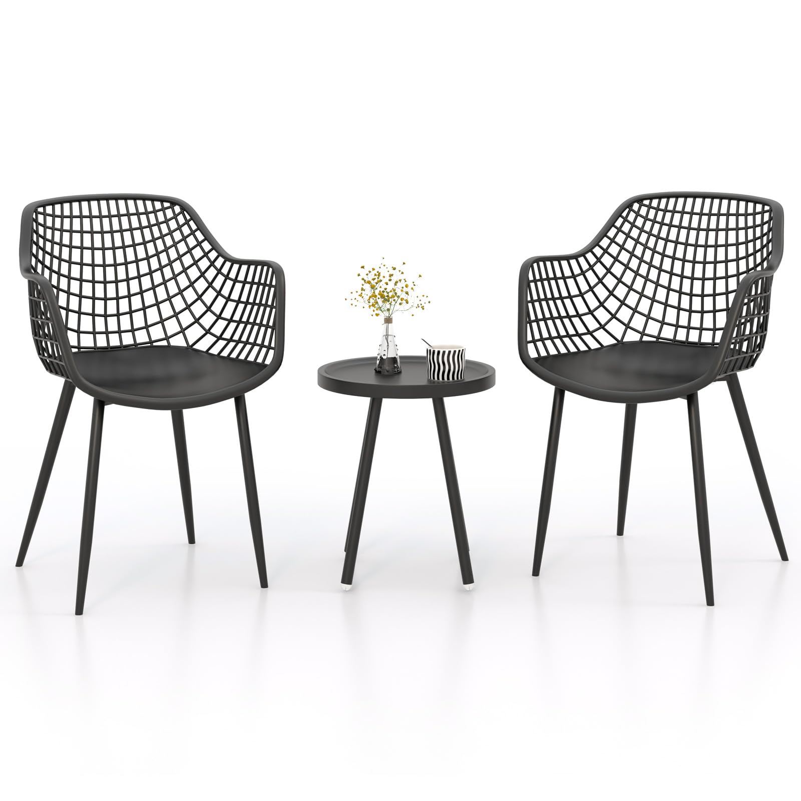 GOPLUS Conjunto de Mesa y 2 Sillas de Jardín, Conjunto de Muebles Exterior 3 Piezas, PP Impermeable y Soporte de Metal Resistente, Juego de Mesa y Sillas para Patio Balcón Terraza