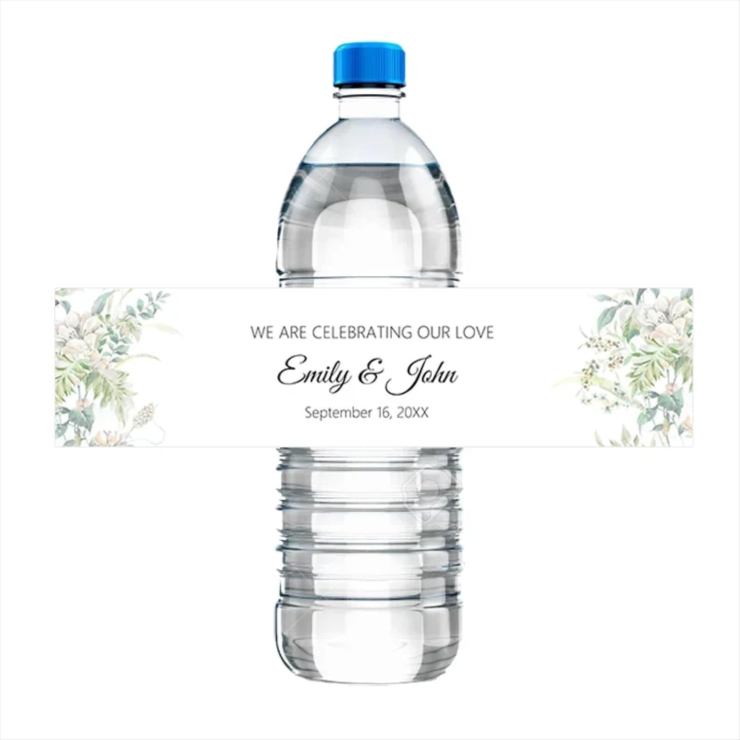 50/100 Water Bottle Labels for Weddings - Personalized Flower Leaf Party Bottle Stickers, Personalized Water Bottle Stickers, for Christening Wedding Invitations, Style B