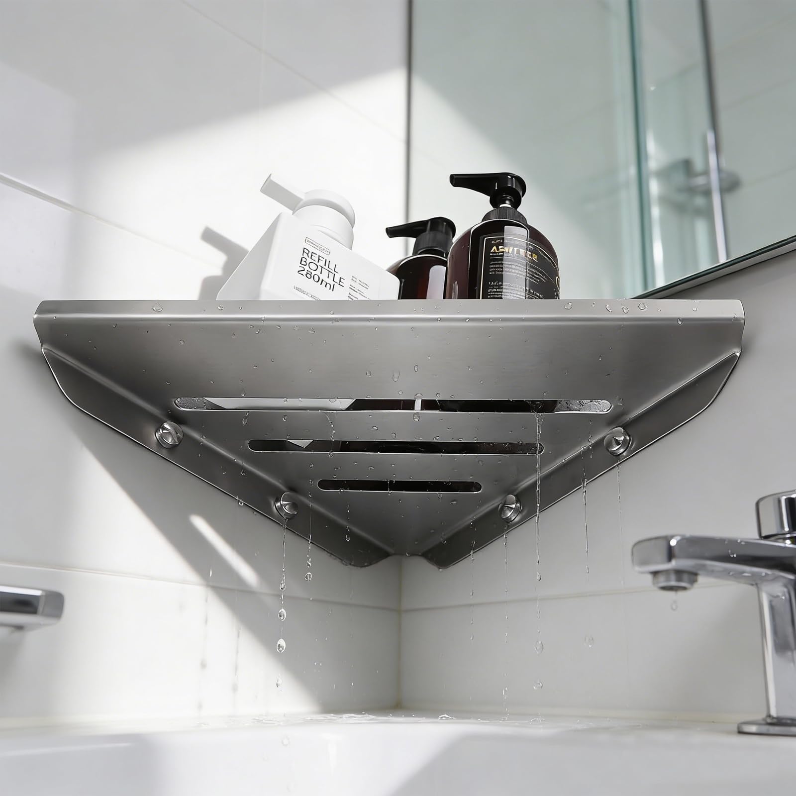 Mensola angolare per doccia ad angolo, 2 ripiani da bagno, 30 x 19,5 cm, ispessito, acciaio inox