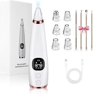 Succionador de Puntos Negros, Limpiador de poros facial, aspirador de poros, eliminación de puntos negros con 3 niveles de succión y 6 cabezales, recargable por USB
