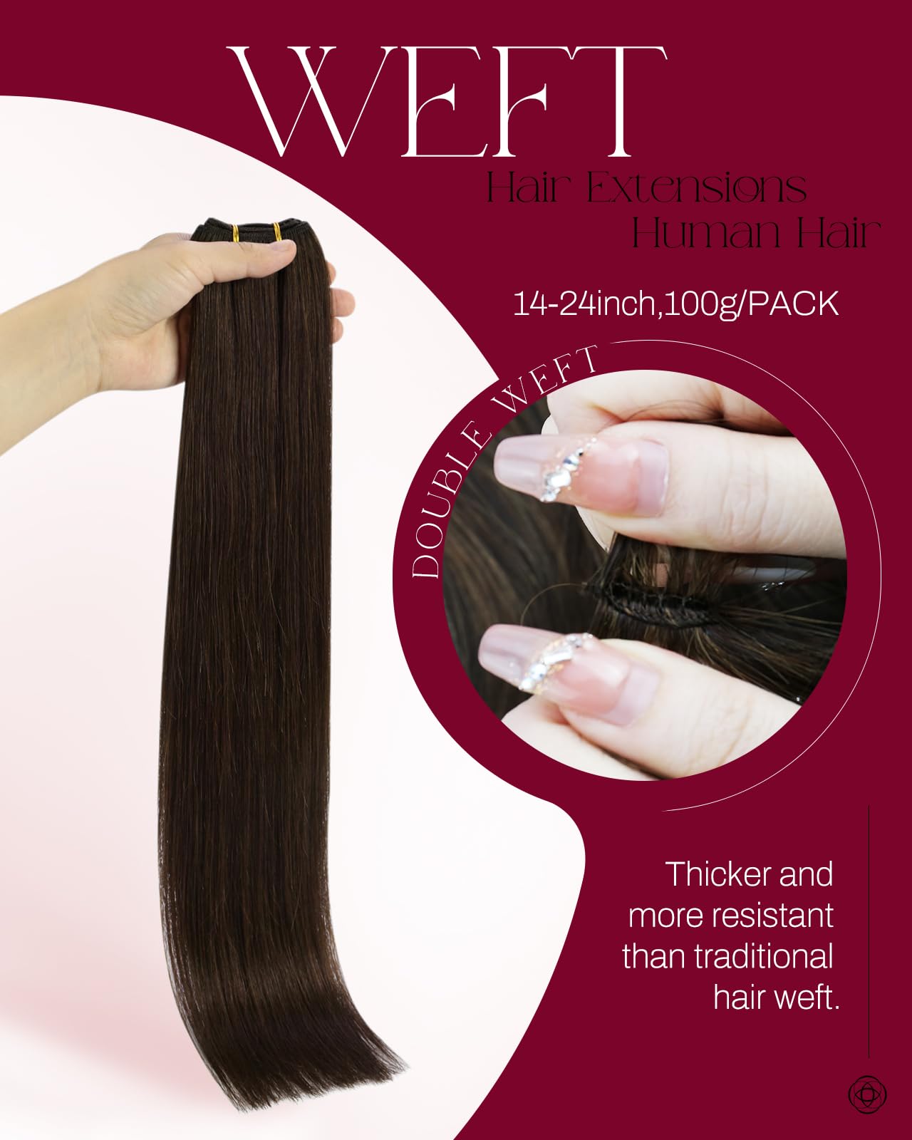 Moresoo Weft Hair Extensions Real Human Hair Brown Invisible Sew in Hair Extensions Dark Brown Short Hair Weft for Women Adding Volume Natural Looking 14 Inch 100g/Pack #4 - Image 2