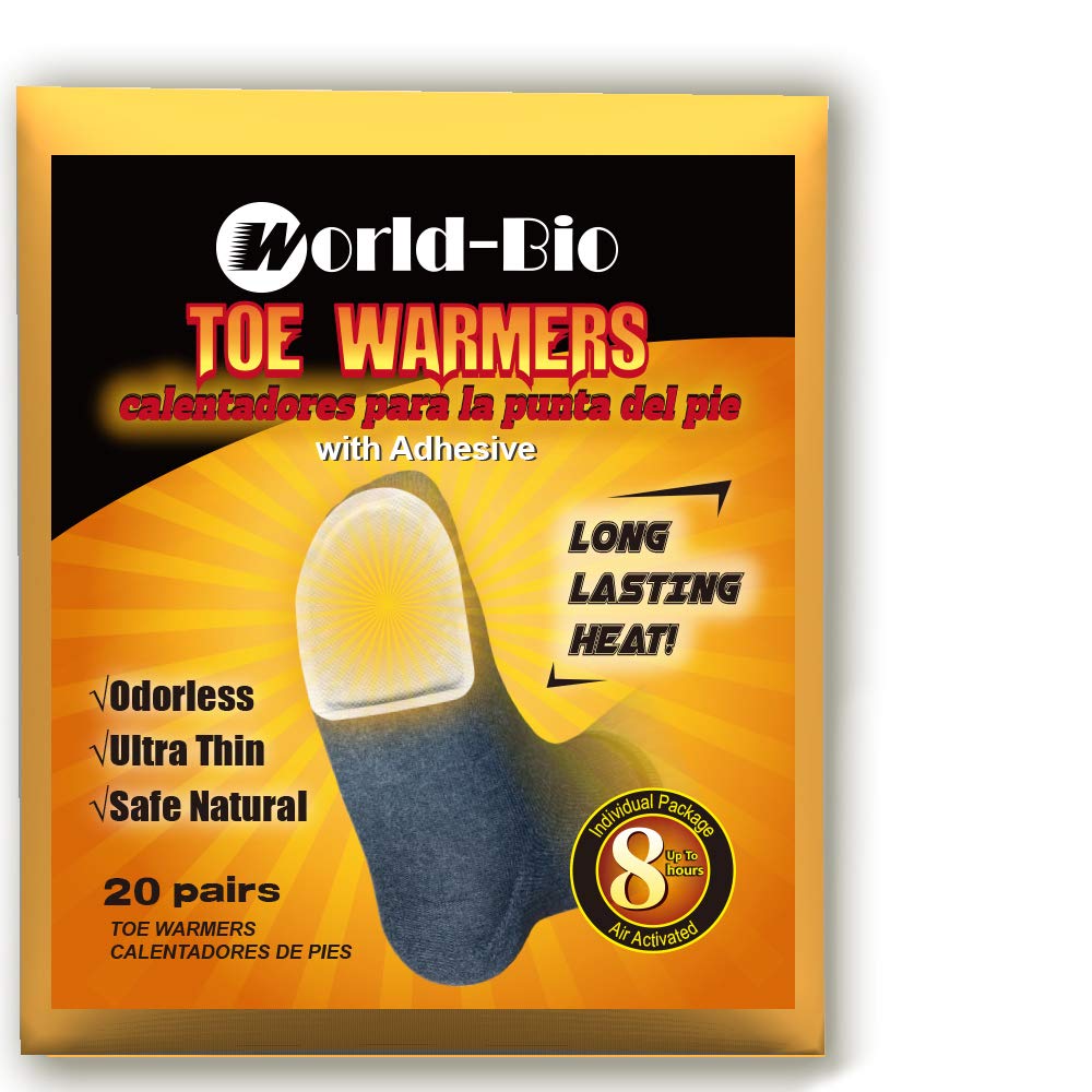 WORLD-BIOToe Warmers Adhesive 10/20/30/40 Pairs - Long Lasting Safe Natural Odorless Air Activated Warmers Up to 8 Hours of Heat - Heated Insoles Toe Foot Warmers Keep Foot Warm in Chill Winter