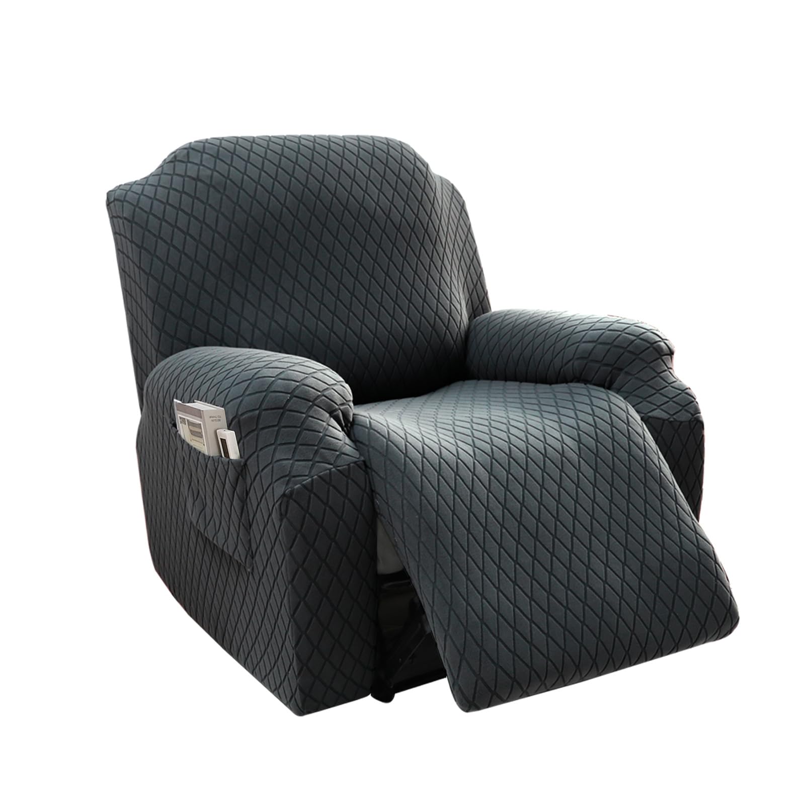 FBKPHSS Copripoltrona Fodera per Poltrona, Coprisedile Poltrona Reclinabile per Chivas con Tasche Lavabile Tessuto Elasticizzato Jacquard Lavabile in Lavatrice,Dark Gray,Single Seat