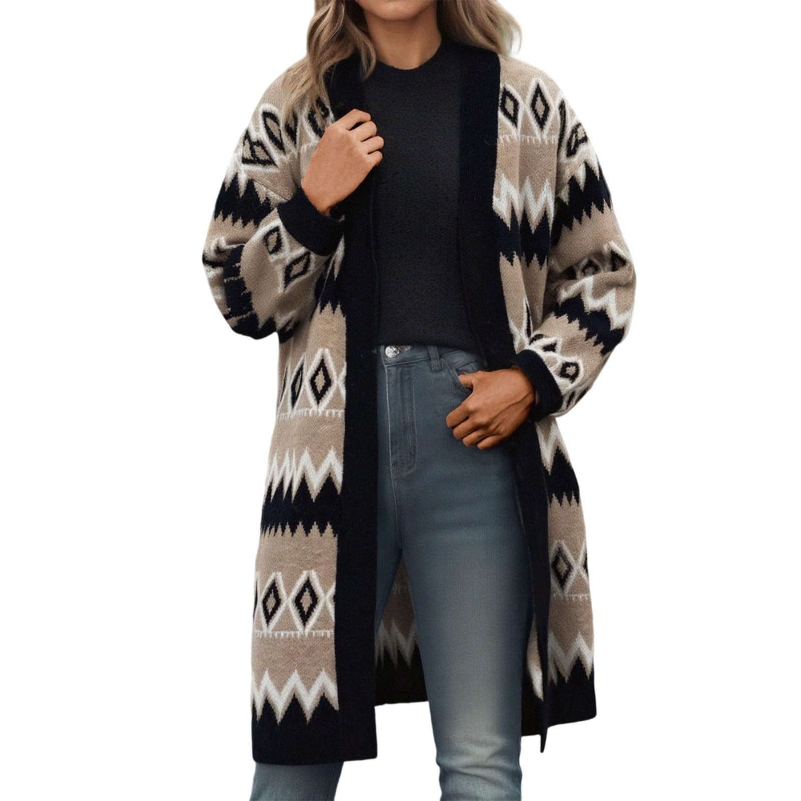 Générique Gilet Femme Chic Et Elegant - Cardigan Tricoté À Motif Long pour L'Automne Et l'hiver Vêtement D'Extérieur Chaud Et Décontracté