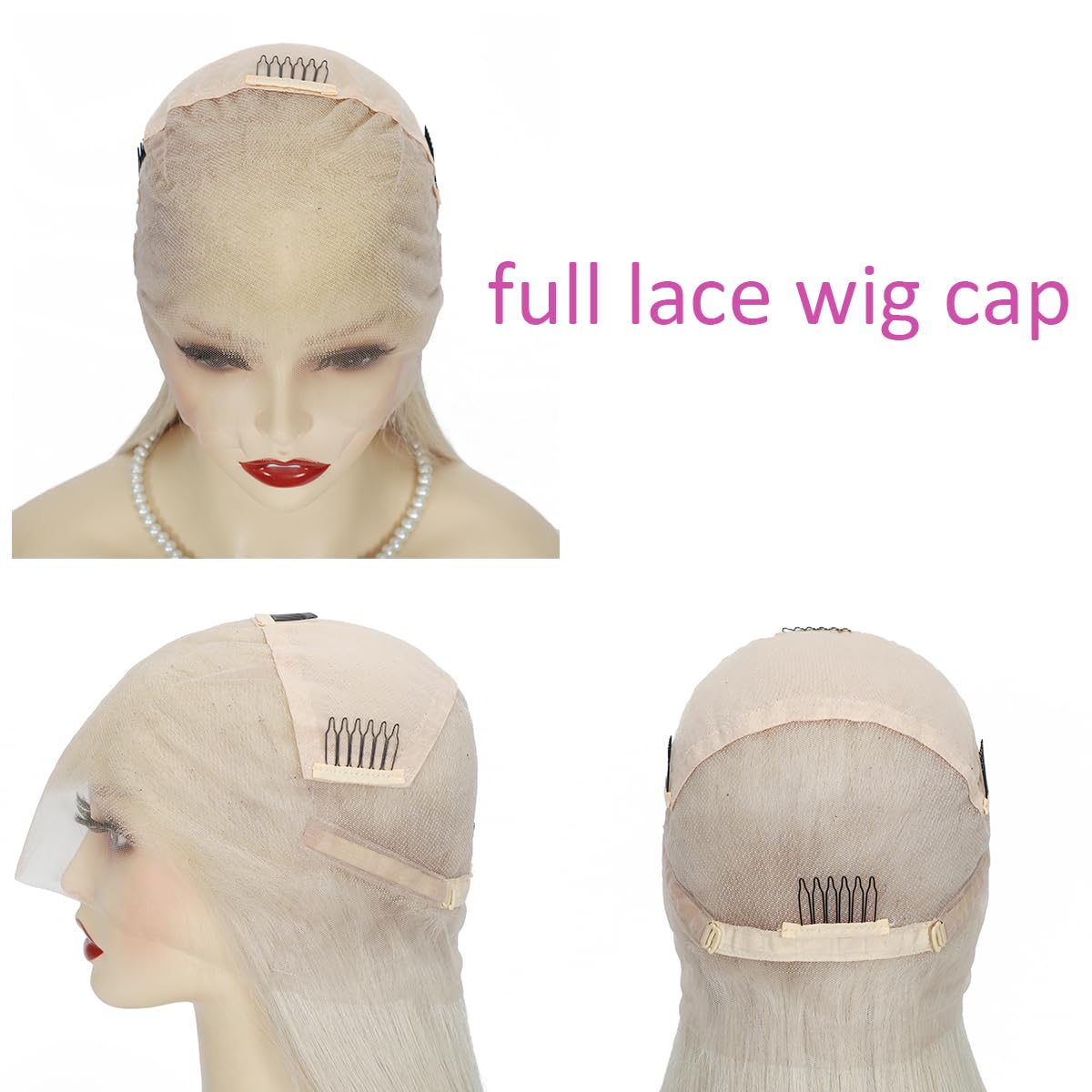 Peruka damska z prawdziwych włosów 60# biały blond Full Lace Wig, ludzkie włosy 100% Remy przezroczysta koronka wstępnie plucked 30 cm