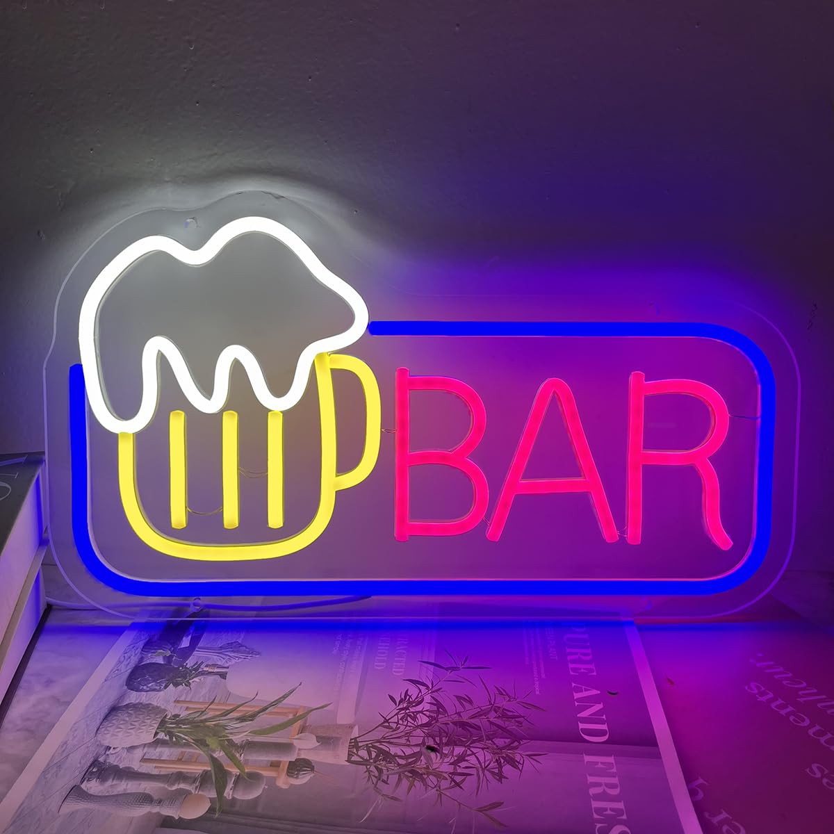 Bar Neon Sign, 40x23cm Beer Bar Neon Light for Business Led Light Up Sign for Pub Club Home Man Cave Restaurant Shop Decor, USB Powered with Dimmable Switch