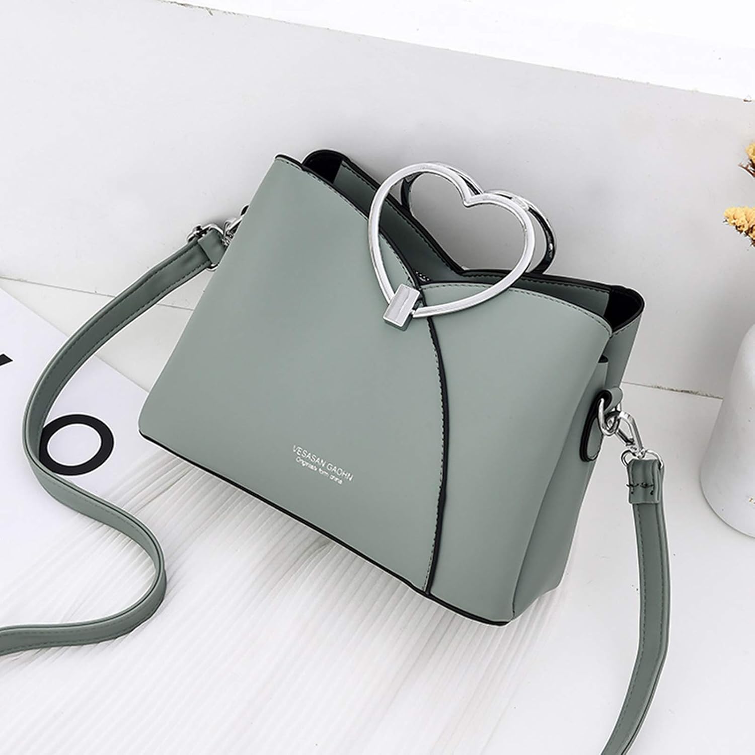 NICOLE & DORIS Fashion Handbag for Women Top Handle Bag PU Leather Messenger Bag Waterproof Shoulder Bag Ladies Crossbody Bag With Heart Shaped Handle Green