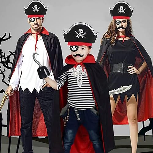 Miniatura 2 de LOVINSHOW 4 piezas de sombrero de pirata clásico con estampado de calavera pirata capitán sombrero y parches de fieltro para Halloween, cosplay,