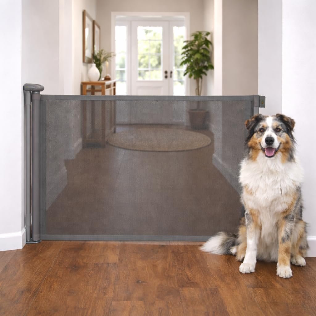 Retractable Mesh Safety Gate, Pets Gate, Baby Gate, 33" Tall, Extends to 55" Wide, for Stairs, Doors, Hallways, Indoor/Outdoor (Grey, 71 Inches)