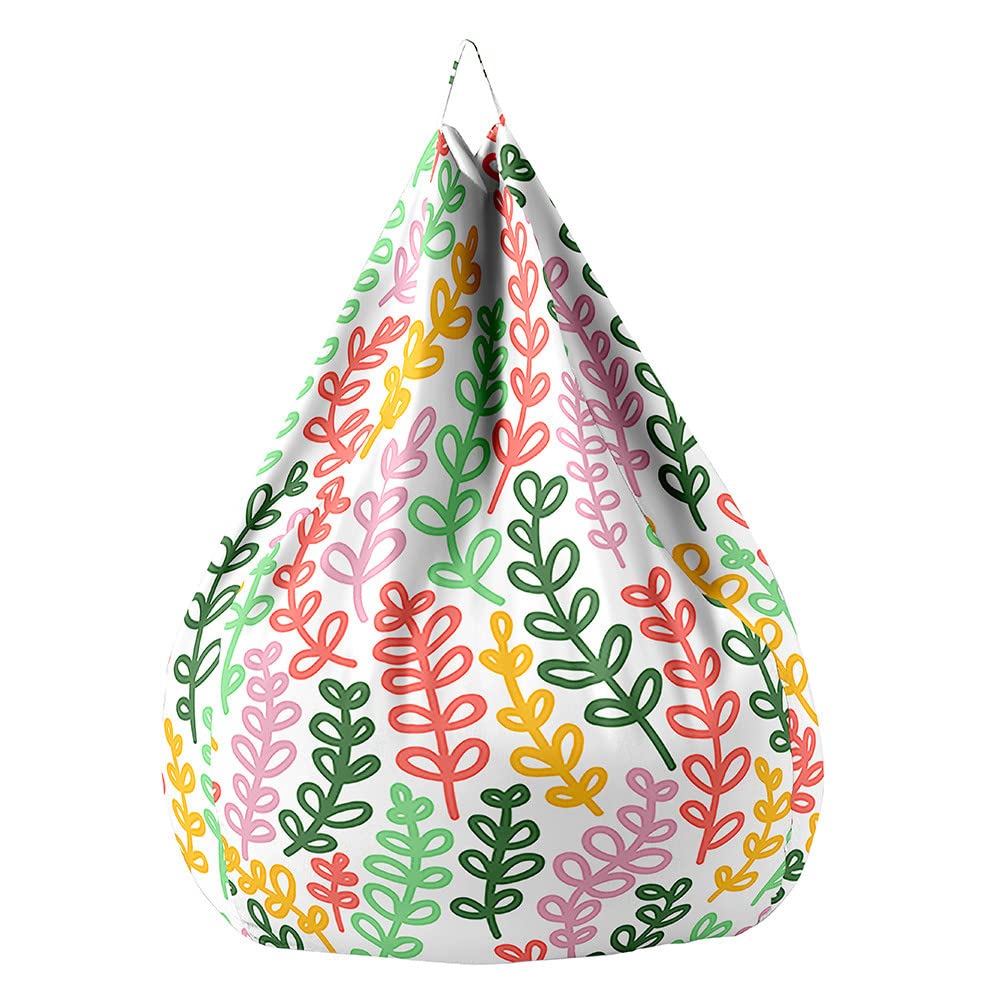Fodera Per Pouf A Sacco A Forma Di Pera 80x90 Cm - Copertura In Lino Di Cotone Con Stampa Foglia, Senza Imbottitura