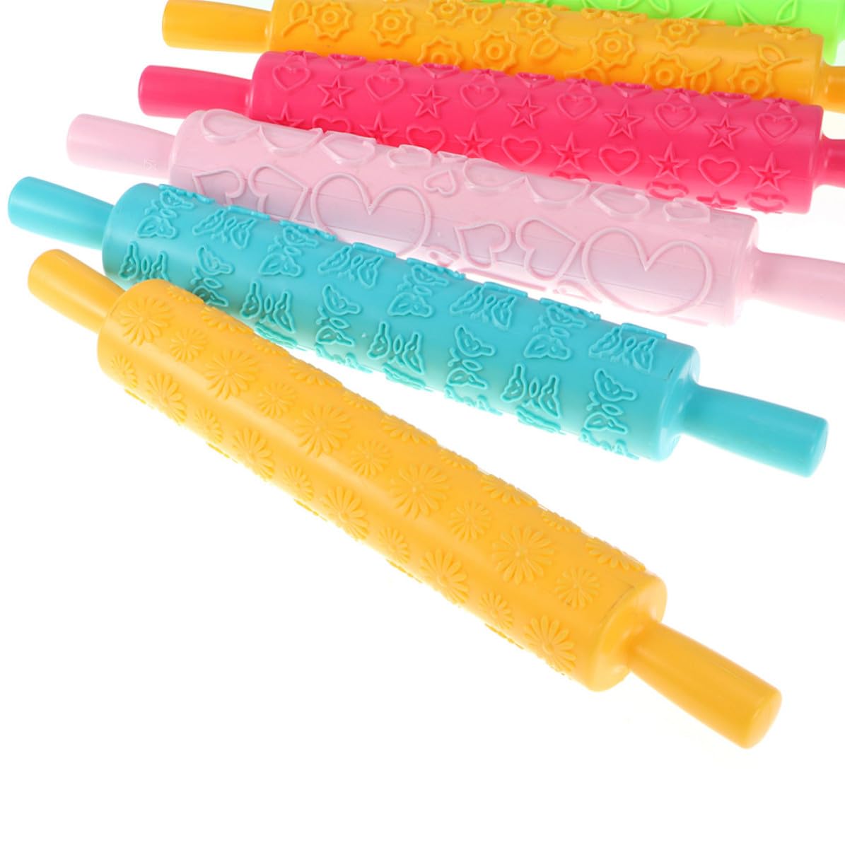 Mikikit Rouleau à Pâtisserie de Plusieurs Styles en Plastique 8pcs Multifonctionnel Facile à Nettoyer, Présent de Pendaison pour Décoration de Gâteaux Fondants et Pâte à Plusieurs Styles