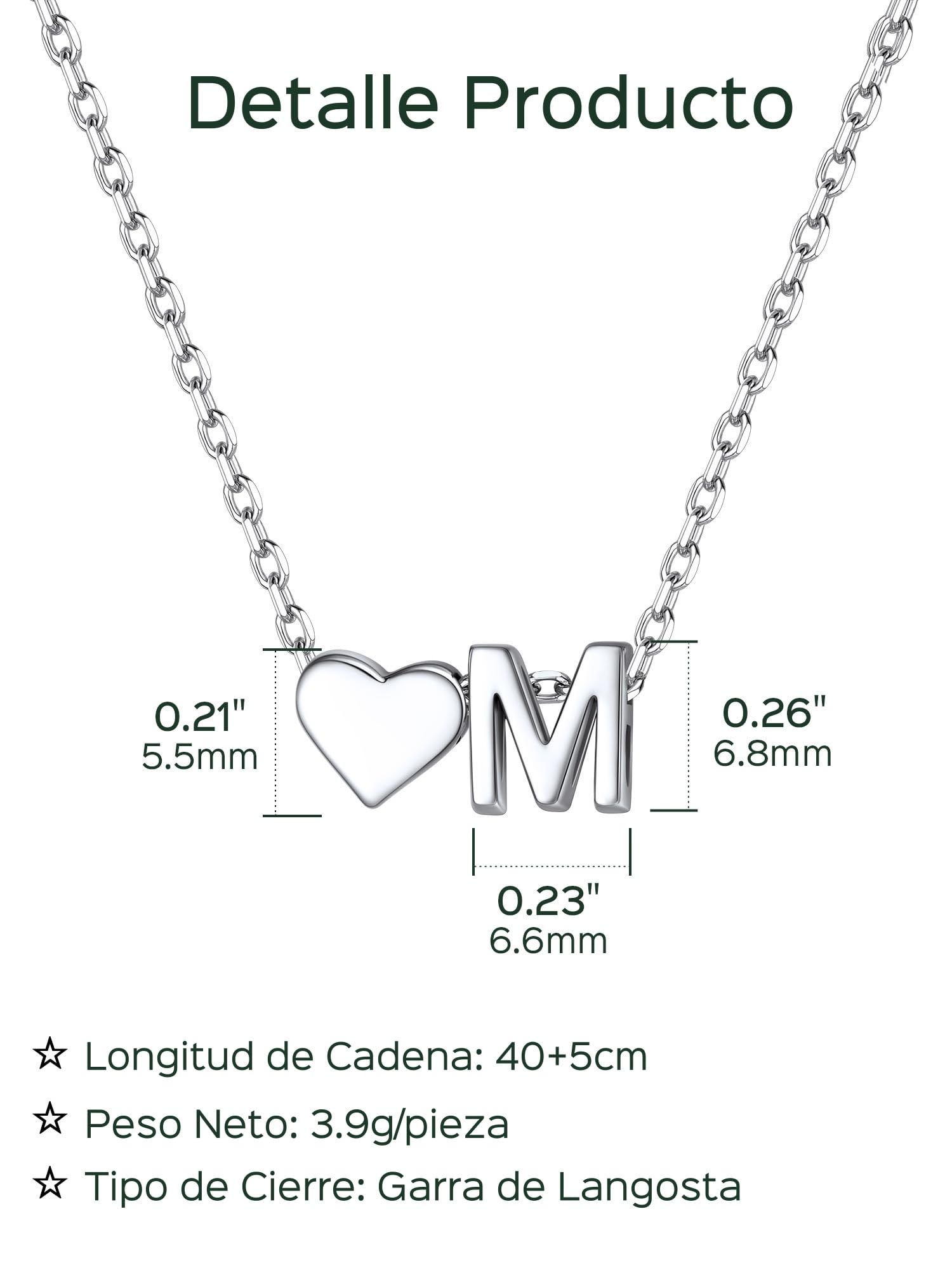 ChicSilver Collar Inicial Mujer Plata 925 Colgante Corazón Letras Nombre | Material Plata de Ley Joyería Deliciosa Romántica Madre Pareja