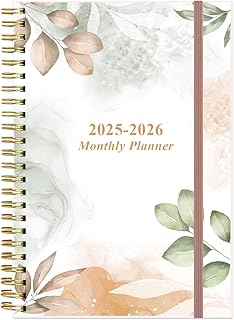 2025-2026 Monthly Planner - October 2025 - December 2026, Two Pages Per Month, 18 Monthly Calendar/Planner with Tabs, Strong Twin-Wire Binding, Inner Pocket, 6.4" x 8.5", Rose Leaf