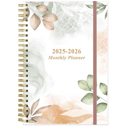 2025-2026 Monthly Planner - October 2025 - December 2026, Two Pages Per Month, 18 Monthly Calendar/Planner with Tabs, Strong Twin-Wire Binding, Inner Pocket, 6.4" x 8.5", Rose Leaf