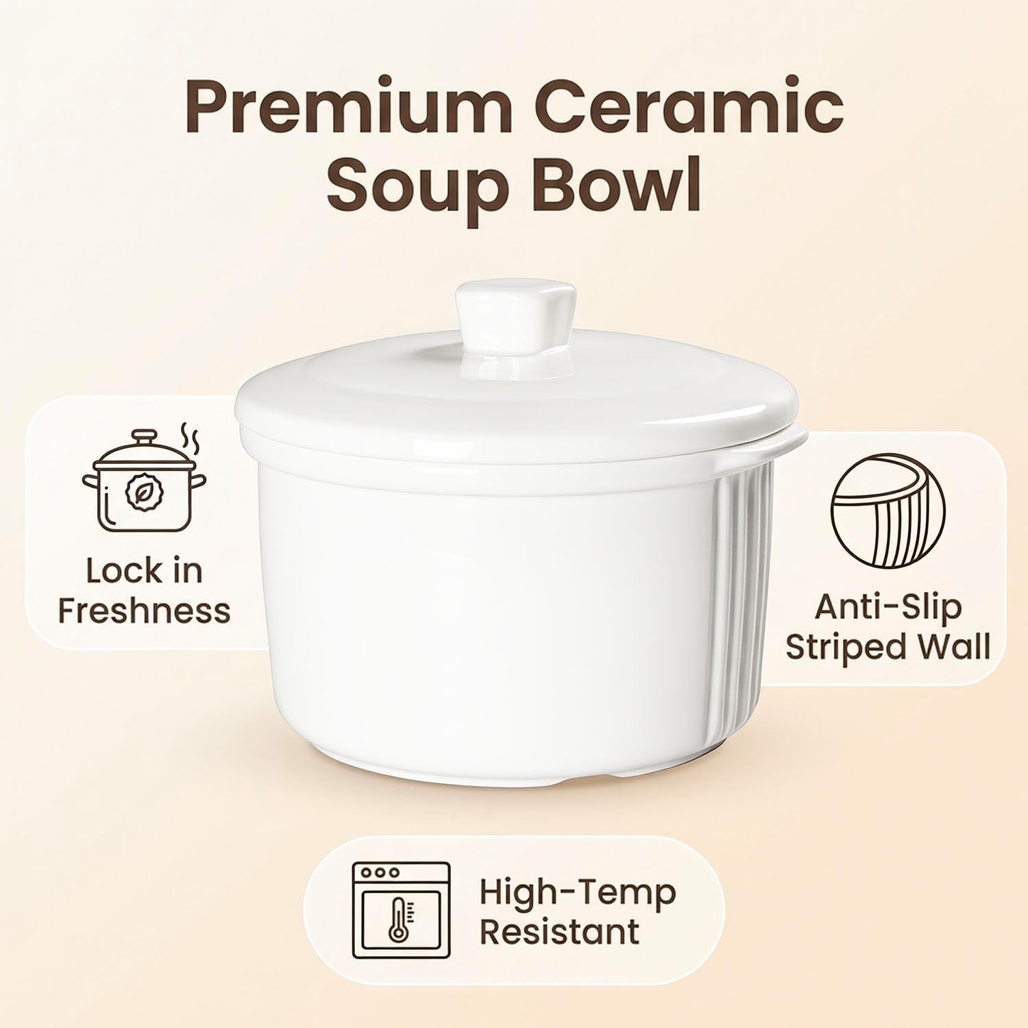 Ceramic Serving Tureen Soup Bowls with Lid, 8.1 IN Stew pot 2.1 QT
