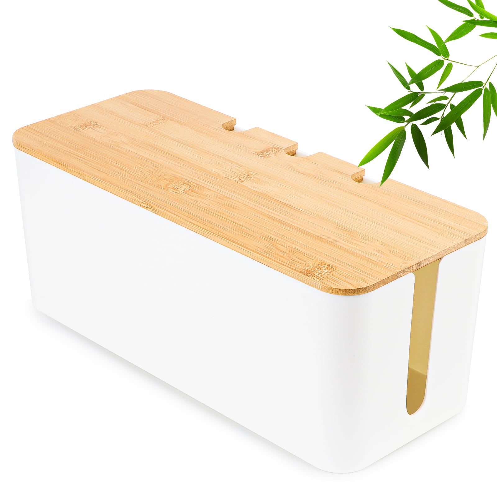 Kabelbox, Kabelmanagement Box, Kabel Organizer Box mit Holzdeckel, Große, Mittelgroß und Kleine Kabelmanagement Box Adapter, Steckerleisten, Kabel Verstecken Box Weiß (L=40.7 * 15.7 * 13.4cm)