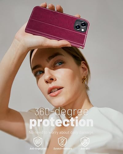 Miniatura 14 de OCASE Funda de piel sintética compatible con iPhone 15, con tarjetero y función atril con bloqueo RFID [carcasa interior de TPU a prueba de golpes]