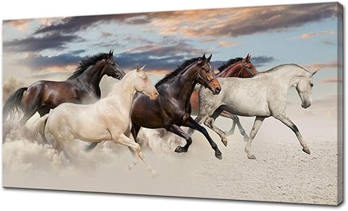Artsbay Arte de pared de caballo para correr, vida silvestre, pintura en lienzo con estampado de animales, gran decoración del hogar, sala de estar,