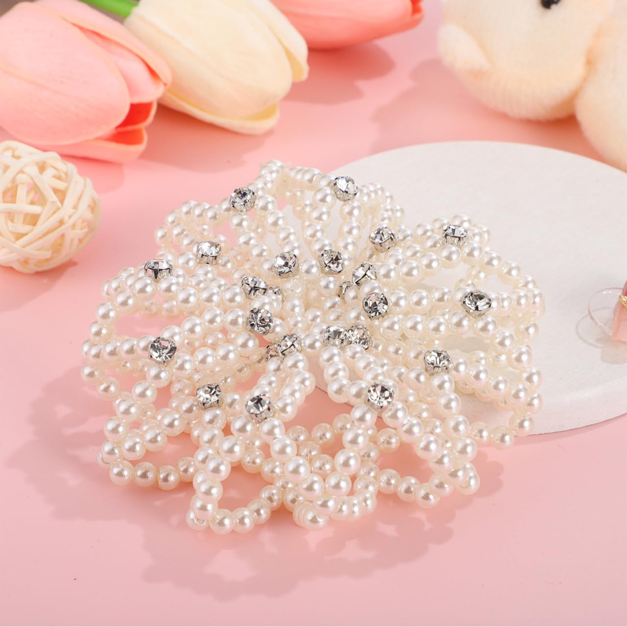 CALLARON Pearl Hair Snood, Handmade Crochet Hair Net for Women