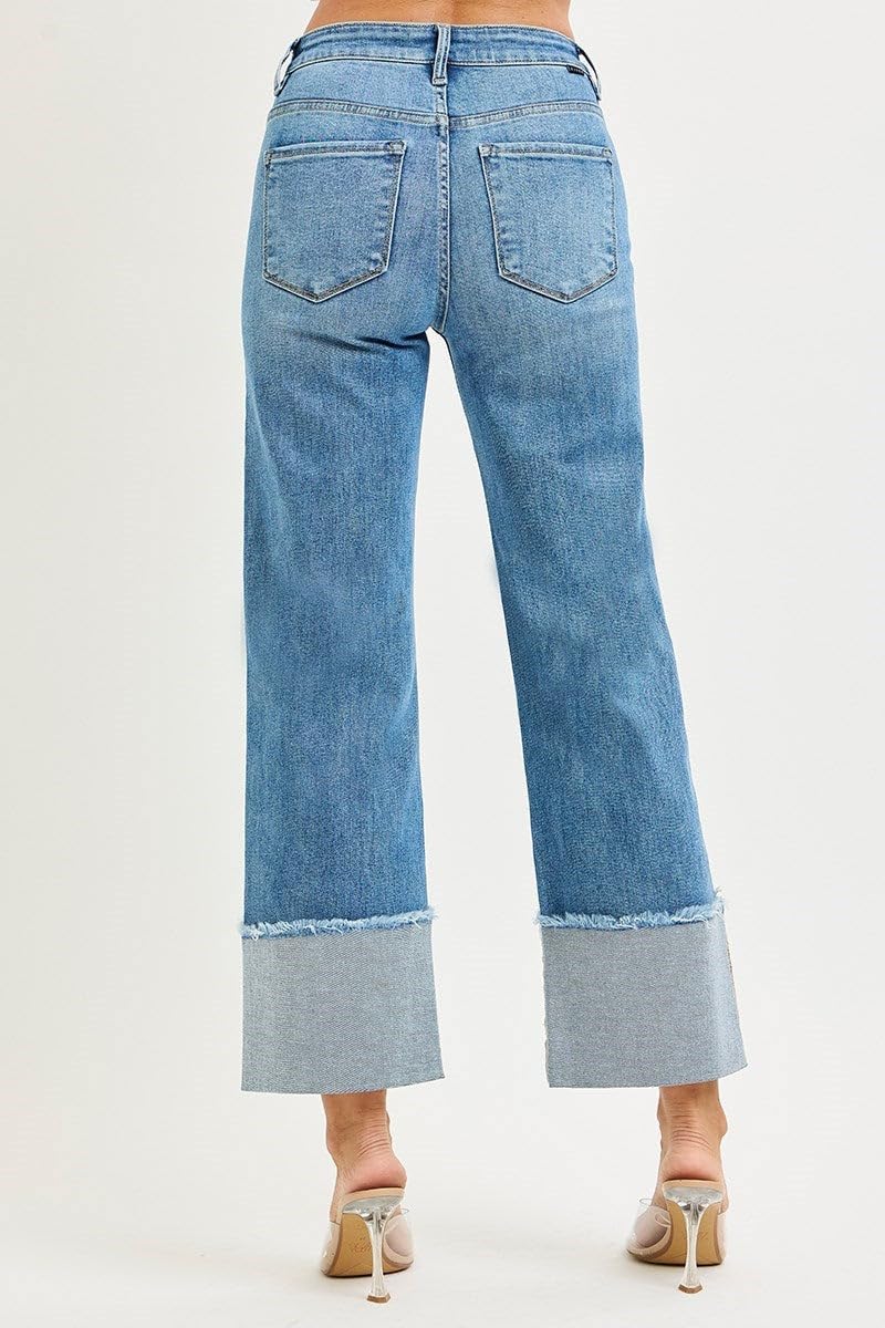 Risen Jeans - Mid Rise Wide Leg Cuffed Jeans - (28.5" Inseam) - PWC21289 - Includes Official Tag