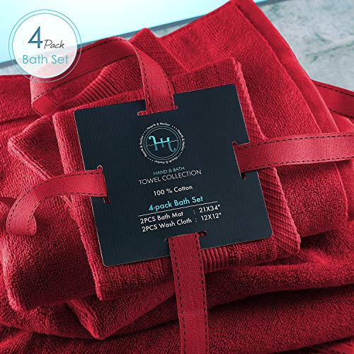 Image of Hearth & Harbor Bath Mat Towels - 100% Ring Spun Cotton Luxury Towels - Ultra Soft & Highly Absorbent, Bathroom Towels, Floor Mat - Red