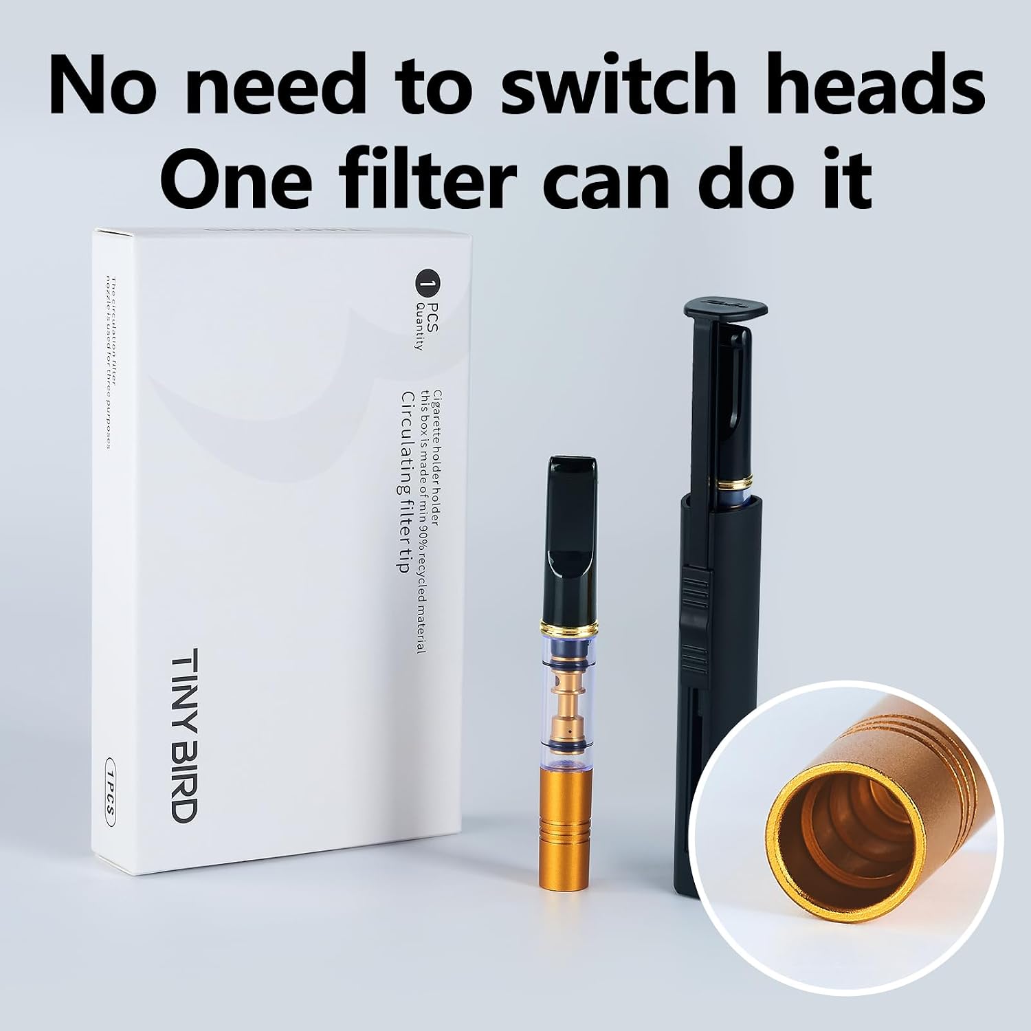 Tiny Bird Reusable Cigarette Filter, with a Detachable Metal Filter Element, Reduce Tar and Smoke Stains, Environmentally Friendly and hygienic, Compatible with 3 Size: Coarse, Medium and Fine