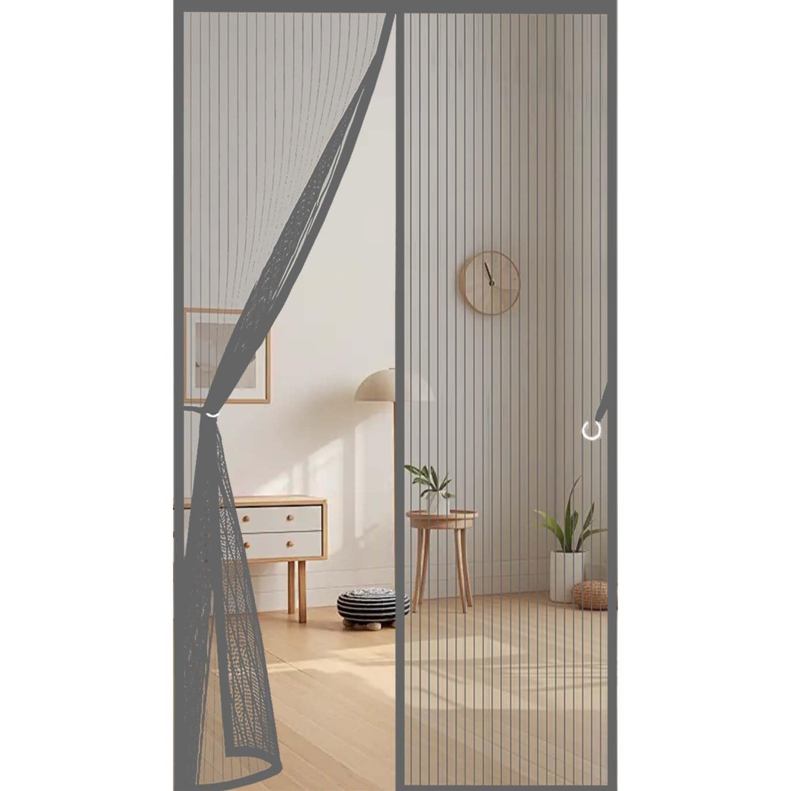 Feijdon Grey Door Fly Screen 130 X 198 Cm Durable, Keeps Bugs Out, Kid And Pet Friendly Heavy Duty Mesh Bug Curtain Hundreds Of Sizes, Lets Fresh Air In,