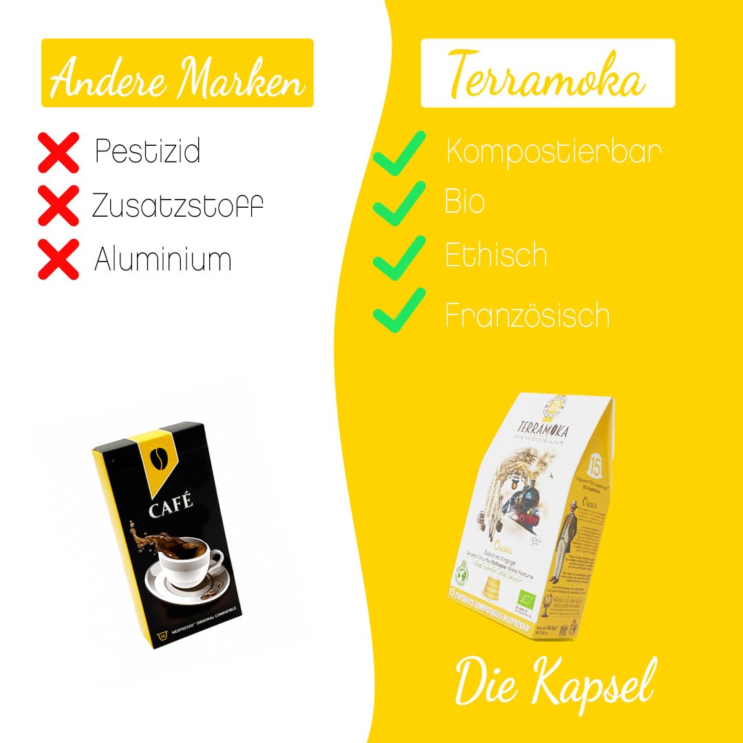 TERRAMOKA - Exzellenter Bio-Kaffee - 100% reiner Arabica aus Peru - Fruchtig, nuanciert und rassig - 300 Kapseln Kompatibel Zero Waste - Mr Albert- Frankreich