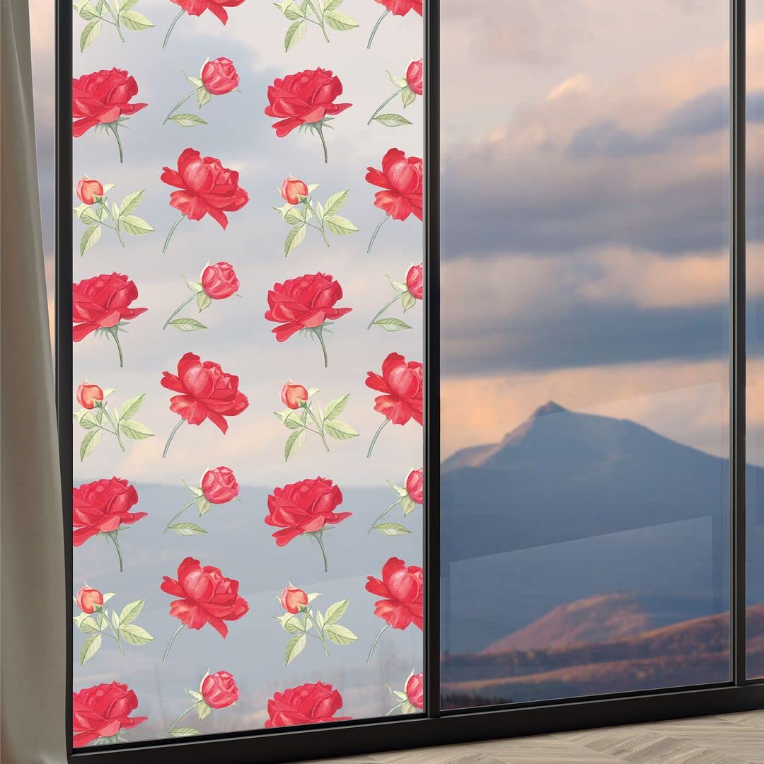 Buy CVANU Red Roses Print Privacy Frosted Window Film Heat Control Self