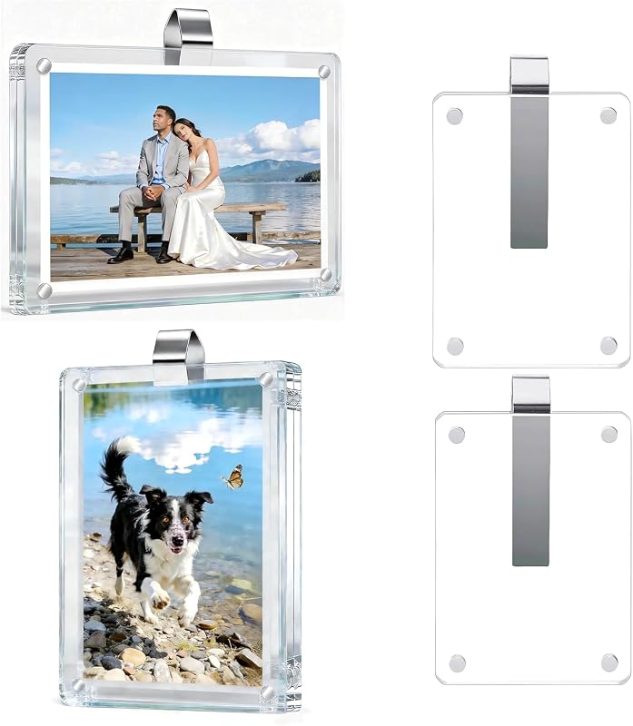 Kit com 4 Porta-Fotos Magnéticos para Para-Sol de Carro Magicalmai em Acrílico Transparente