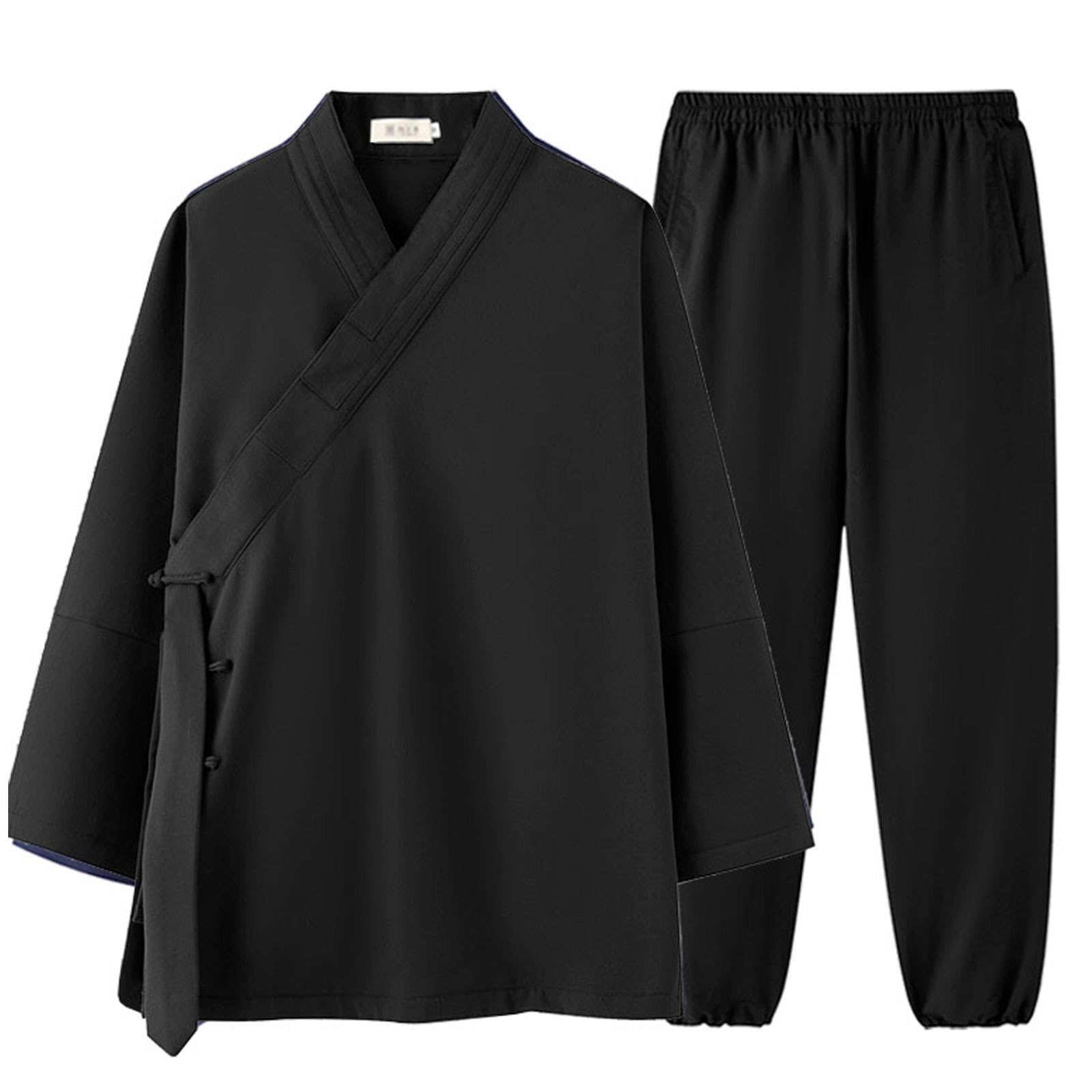 Herren Tai Chi Uniform Kung Fu Anzug Leinen Kampfkunst Kleidung Traditionelle chinesische Uniformen für Wing Chun und Qigong,BlackB-L