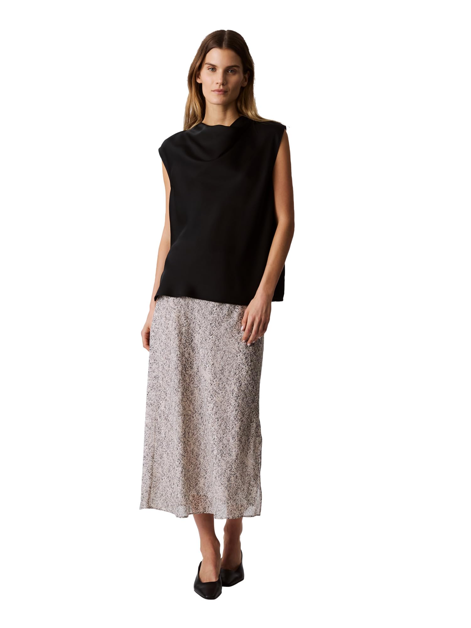 Calvin Klein Satin Cowl Neck Blouse Blusa de satén con Cuello drapeado Mujer