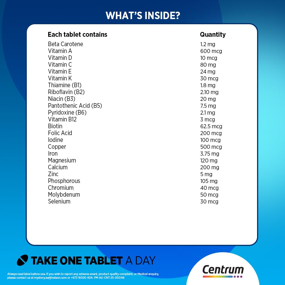 Centrum Men Multivitamin 30 Tablets - One-Month Complete Daily Vitamins & Minerals for Men with Nutrients Supporting Energy, Muscle Function and Immune Health - Handy Monthly Pack